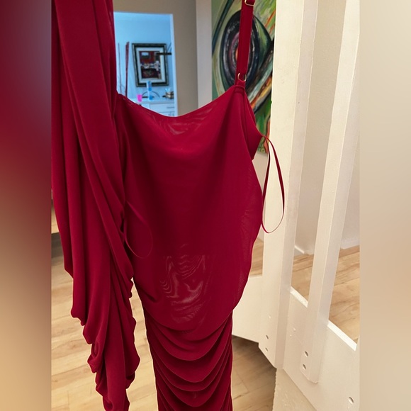Jluxlabel Sheer Burgundy MIDI Dress Small - Picture 3 of 3